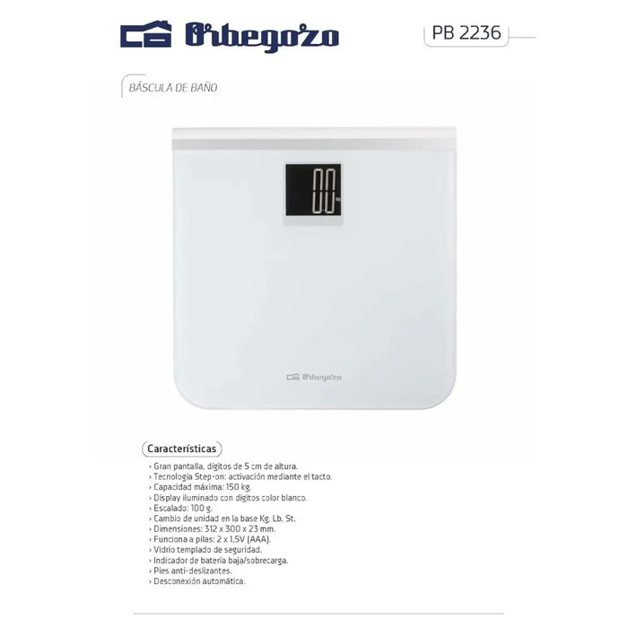 Електронен кантар за баня Orbegozo PB2236 Бял Пластмаса 150