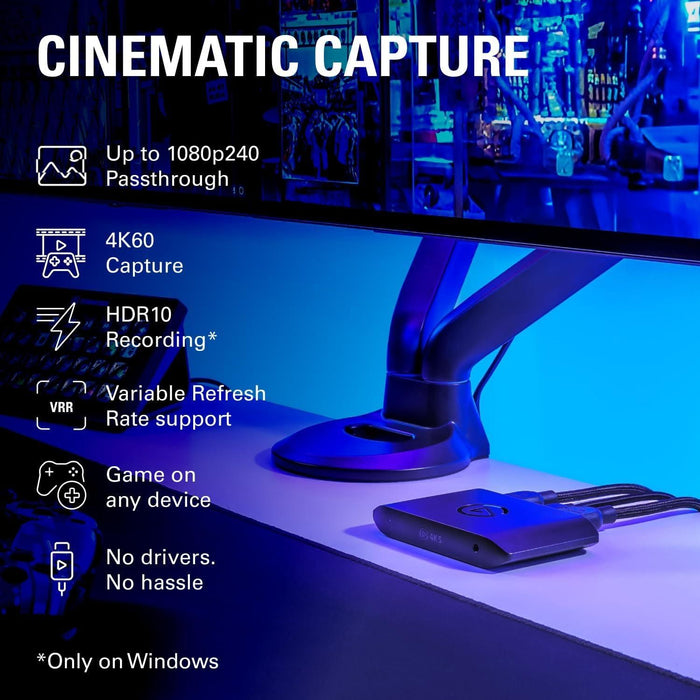 Външен кепчър Elgato - 4K S HDR10, VRR, USB-C, черен