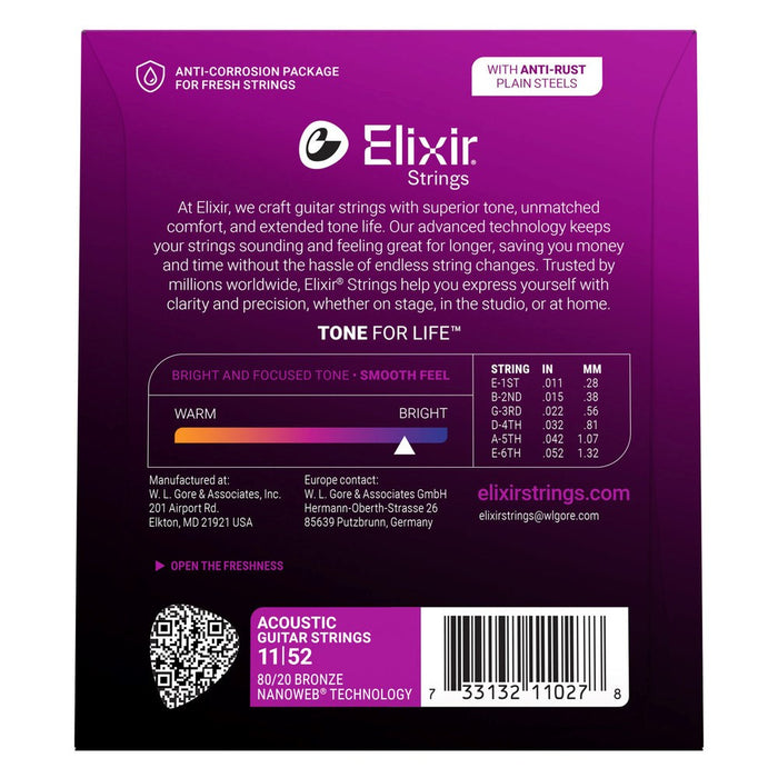 Elixir Strings 11027 Custom Light NW - струни за акустична китара (11-52)