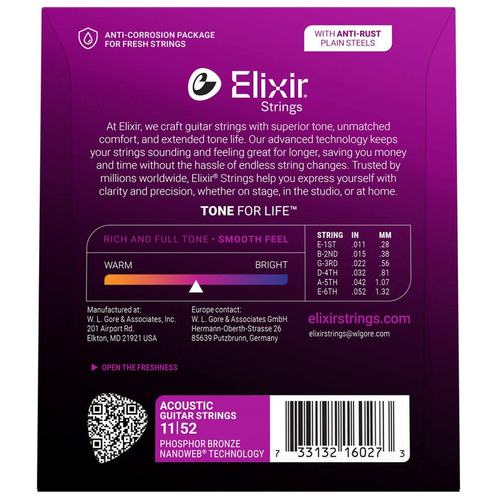 Elixir Strings 16027 Phosphor Bronze Custom Light NW - струни за акустична китара (11-52)