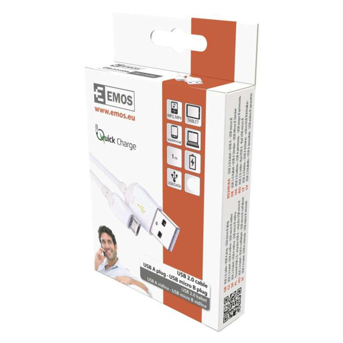 МИКРО USB КАБЕЛ 2.0, 1М, БЯЛ SM7004W