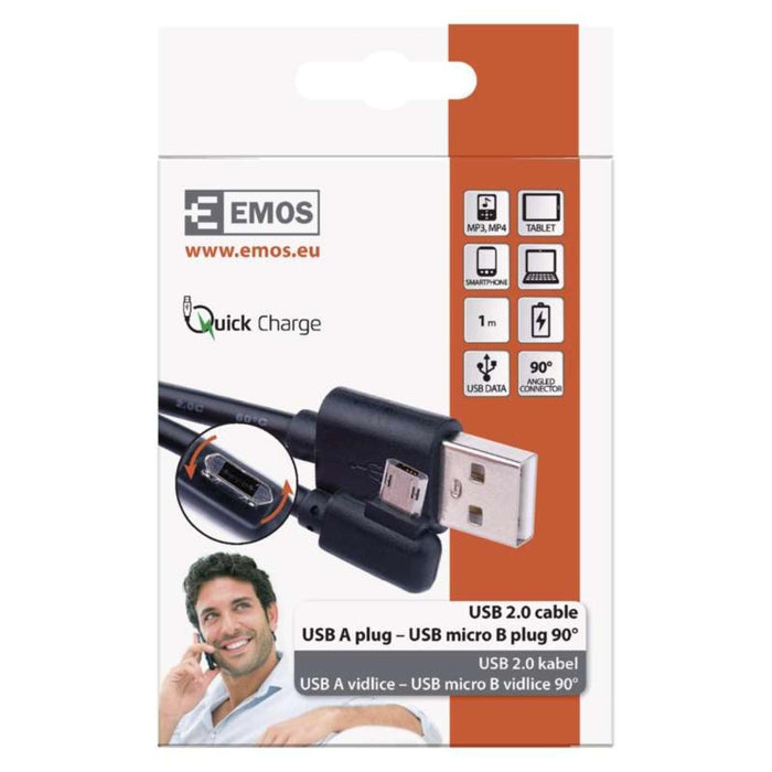 МИКРО USB КАБЕЛ 2.0/90°, 1 М, ЧЕРЕН