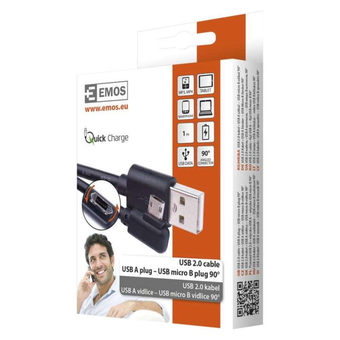 МИКРО USB КАБЕЛ 2.0/90°, 1 М, ЧЕРЕН