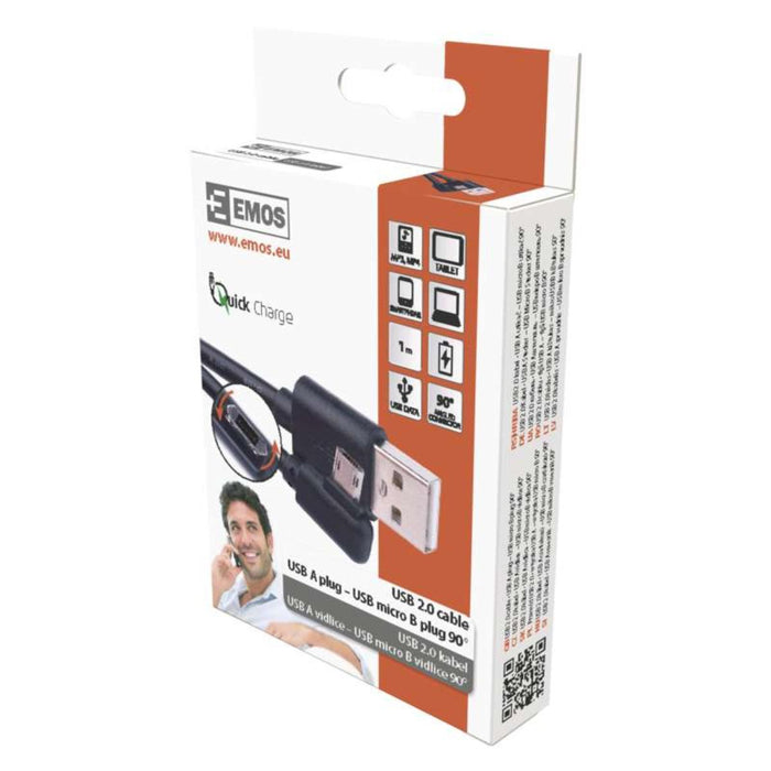 МИКРО USB КАБЕЛ 2.0/90°, 1 М, ЧЕРЕН