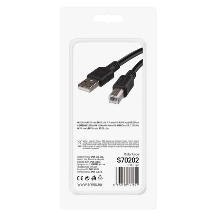 USB КАБЕЛ 2.0 USB A-USB B 2М ЧЕРЕН EMOS