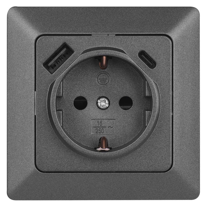 КОНТАКТ С USB-A+C 3.0A АНТРАЦИТ EMOS