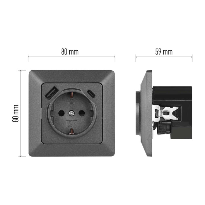 КОНТАКТ С USB-A+C 3.0A АНТРАЦИТ EMOS