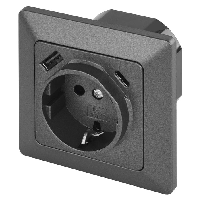 КОНТАКТ С USB-A+C 3.0A АНТРАЦИТ EMOS