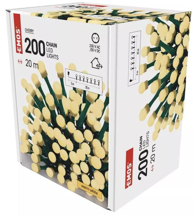 LED лампички Emos - Cherry Timer, 200 броя, 6W, 20 m