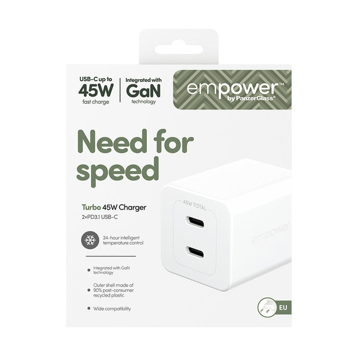 ЗАРЯДНО 220V EMPOWER 45W 2xUSB-C WH