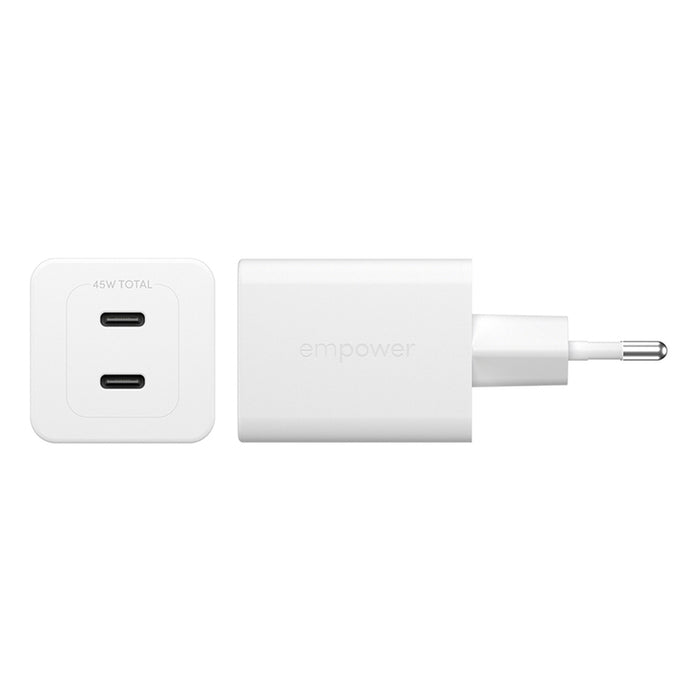 ЗАРЯДНО 220V EMPOWER 45W 2xUSB-C WH