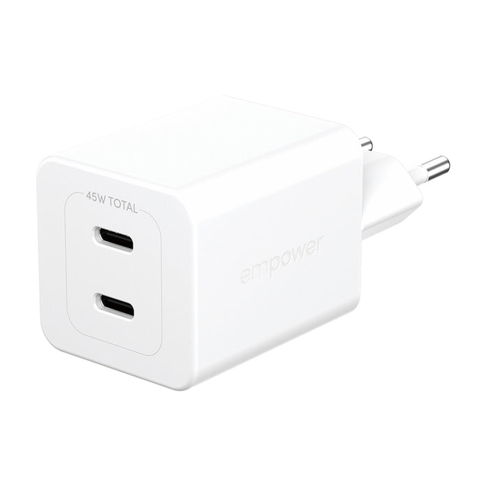 ЗАРЯДНО 220V EMPOWER 45W 2xUSB-C WH