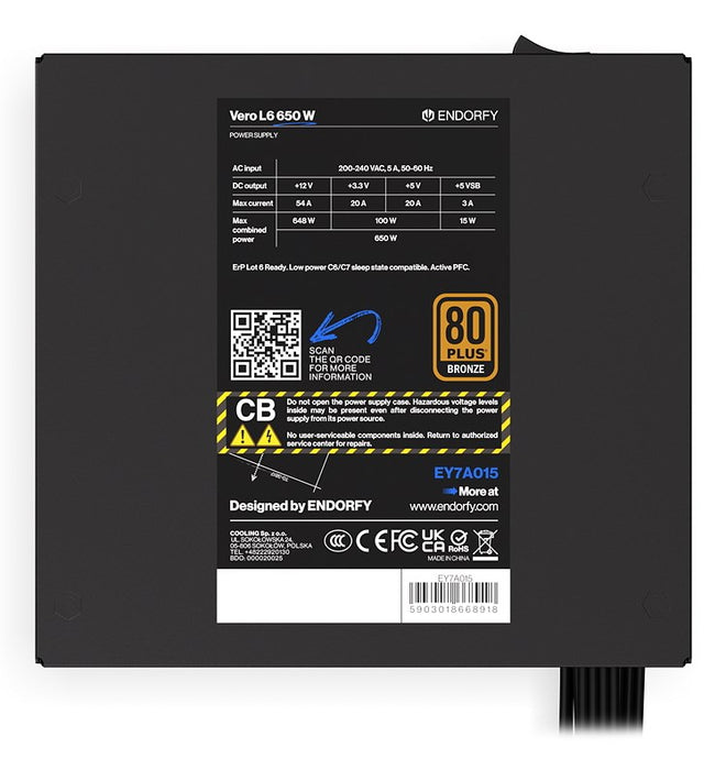 Захранващ блок ENDORFY Vero L6 650 W 24-пинов ATX ATX Черен