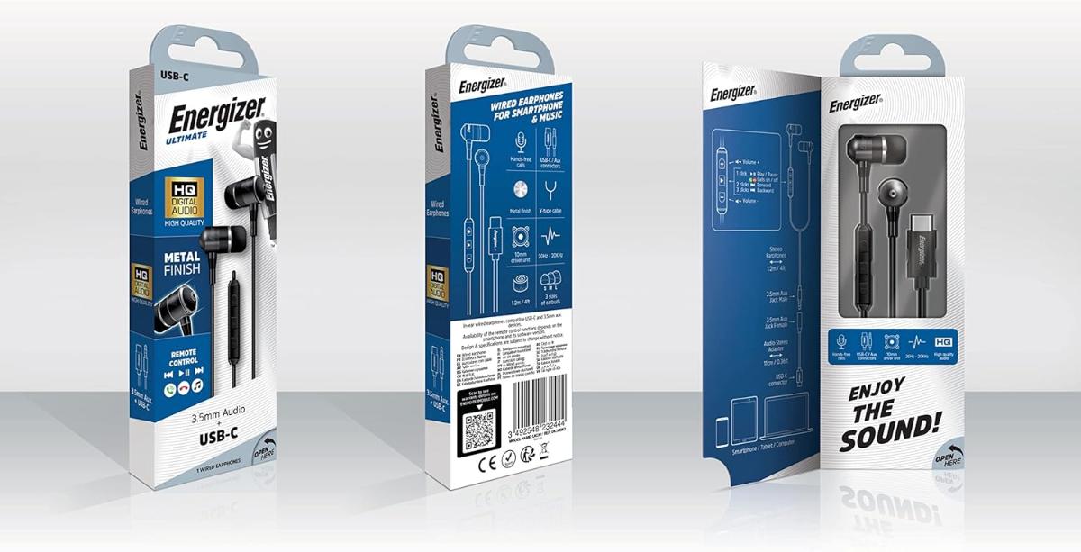 СЛУШАЛКИ ENERGIZER 3.5ММ С АДАПТОР USB C
