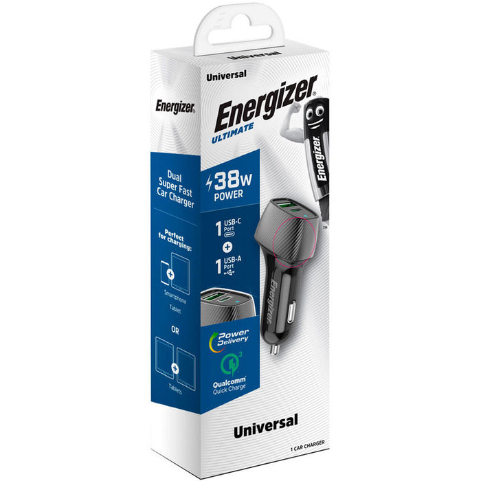 ЗАРЯДНО ЗА КОЛА ENERGIZER 38W PD QC3 ЧЕР