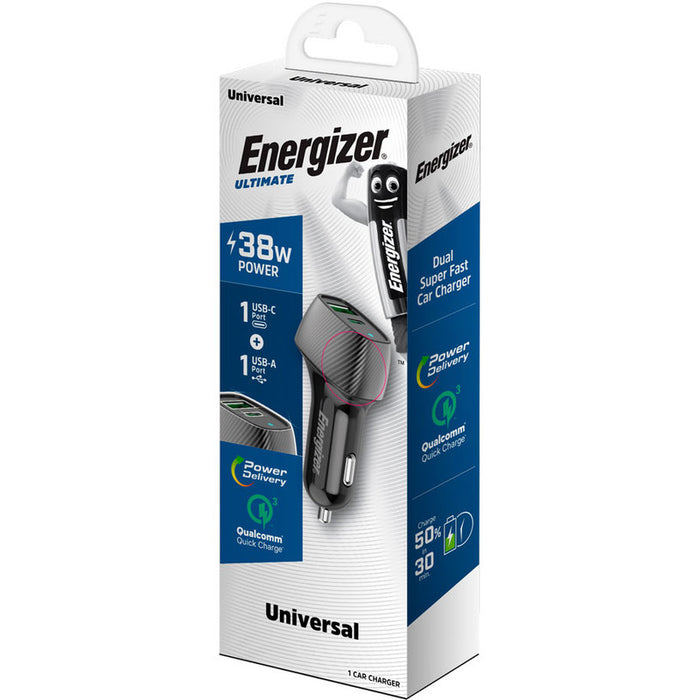 ЗАРЯДНО ЗА КОЛА ENERGIZER 38W PD QC3 ЧЕР