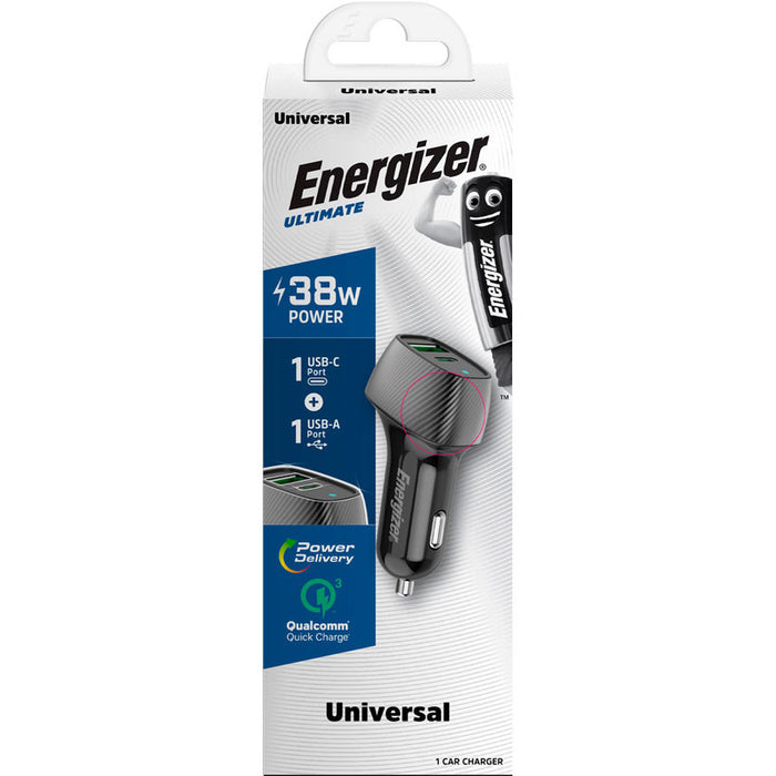 ЗАРЯДНО ЗА КОЛА ENERGIZER 38W PD QC3 ЧЕР