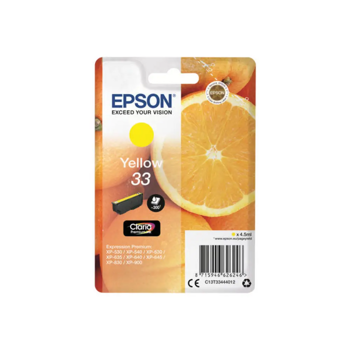 EPSON 3LB Singlepack Yellow 33 Claria Premium Ink