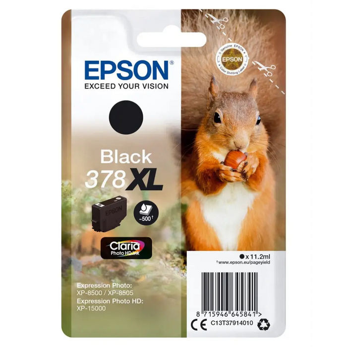 EPSON 5LB Singlepack Black 378XL Squirrel Clara Photo HD Ink
