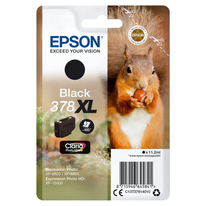EPSON 5LB Singlepack Black 378XL Squirrel Clara Photo HD Ink