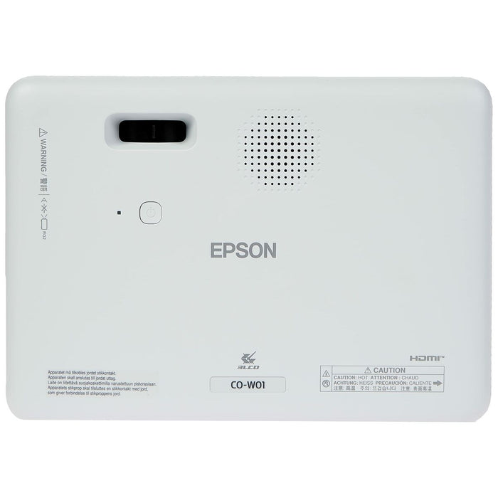 Epson CO-W01, WXGA (1024 x 768, 16:10), 3 000 ANSI лумена, 15 000:1, VGA, HDMI, USB, 24 месеца, Лампа: 12 месеца или 1 000 часа, Бяла