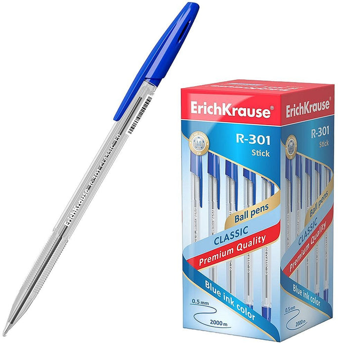 Химикалка Erich Krause R-301 - Classic Stick, 0.5 mm, синя