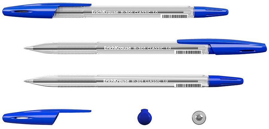 Химикалка Erich Krause R-301 - Classic Stick, 0.5 mm, синя