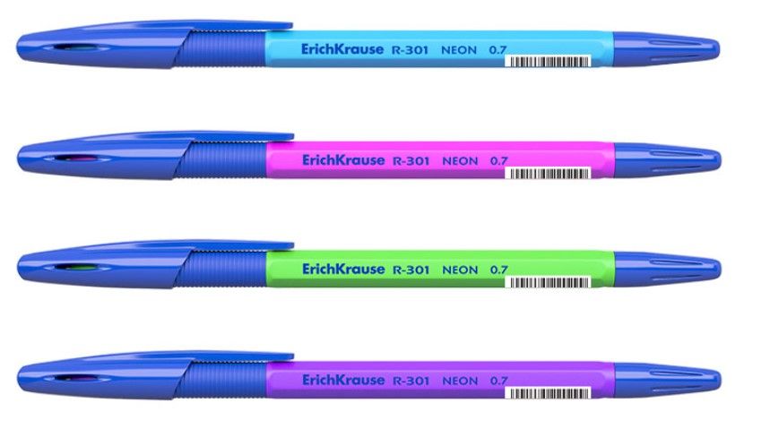 Химикалка Erich Krause R-301- Stick and Grip Neon, асортимент
