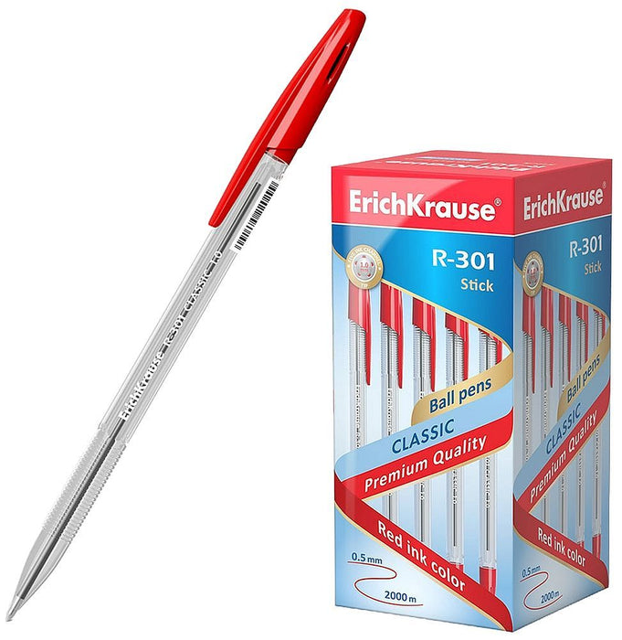 Химикалка Erich Krause R-301 Classic - 1.00 mm, червена