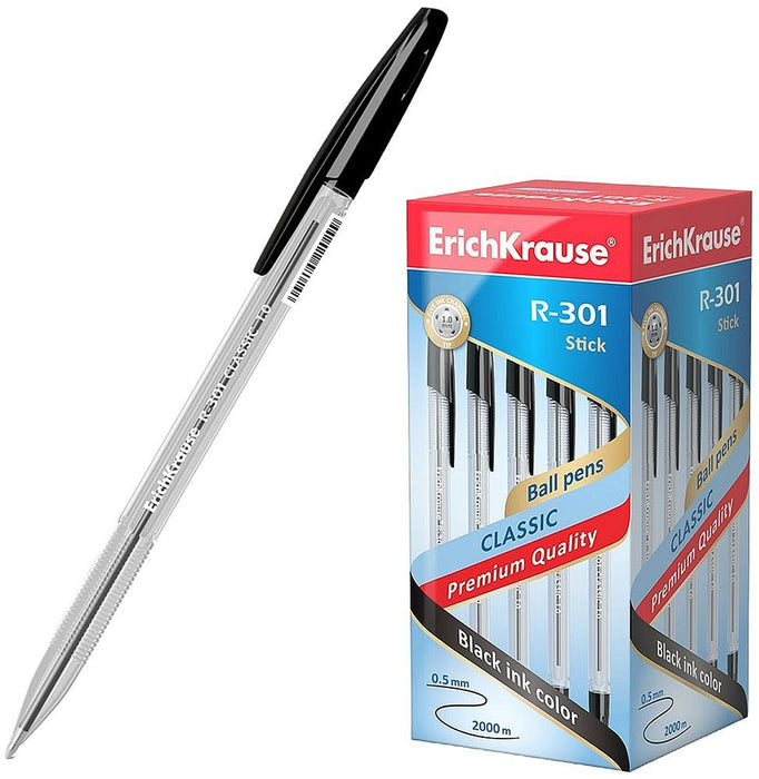 Химикалка Erich Krause R-301 Classic - 1.00 mm, черна
