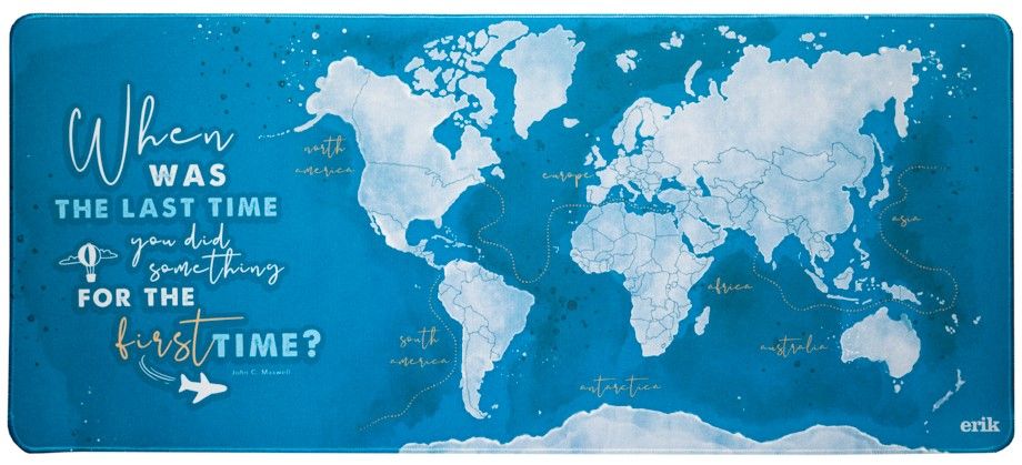 Гейминг подложка за мишка Erik - World Map Watercolor, XL, мека, синя