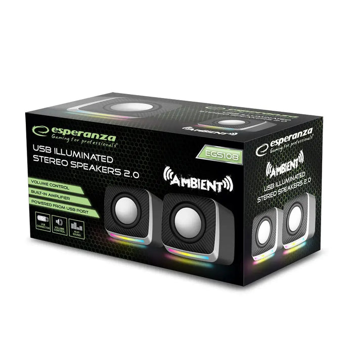 Esperanza EGS108 Тонколони 2.0 LED черни 6W