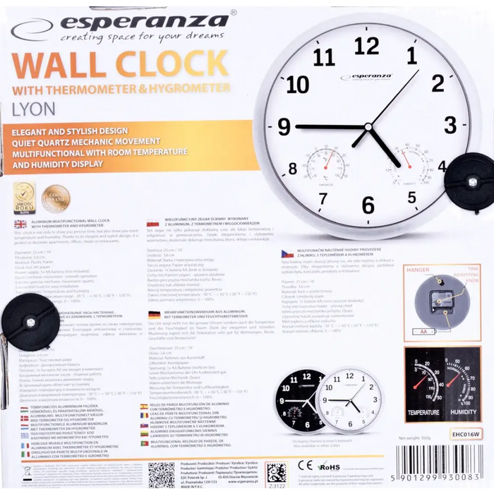 Esperanza EHC016K Механичен стенен часовник Round Black