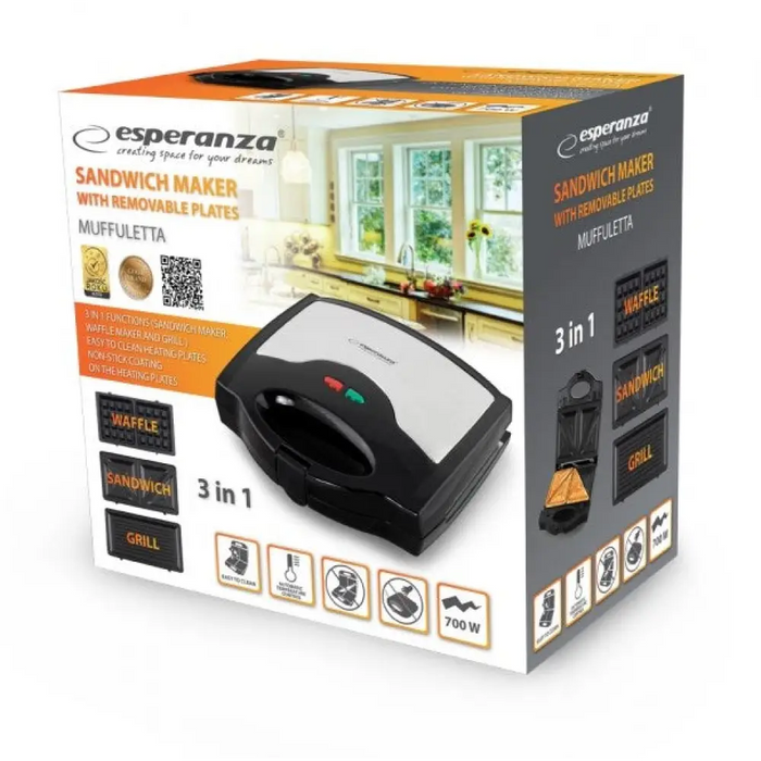 Esperanza EKT005 уред за сандвичи 700 W Черен Сив