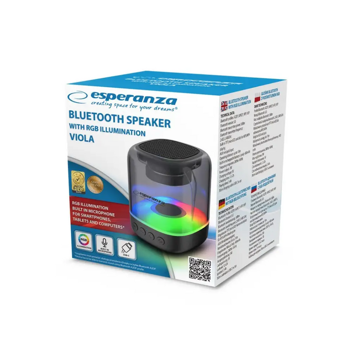 Esperanza EP154 BT FM LED RGB високоговорител черен 3W