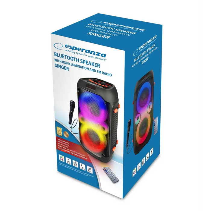 Esperanza EP156 BT FM LED RGB КАРАОКЕ Тонколона Черна 20W