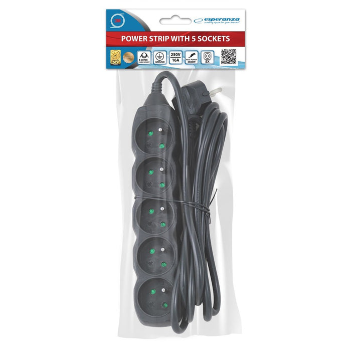 Разклонител Esperanza ELK208K 5GN/3M Черен