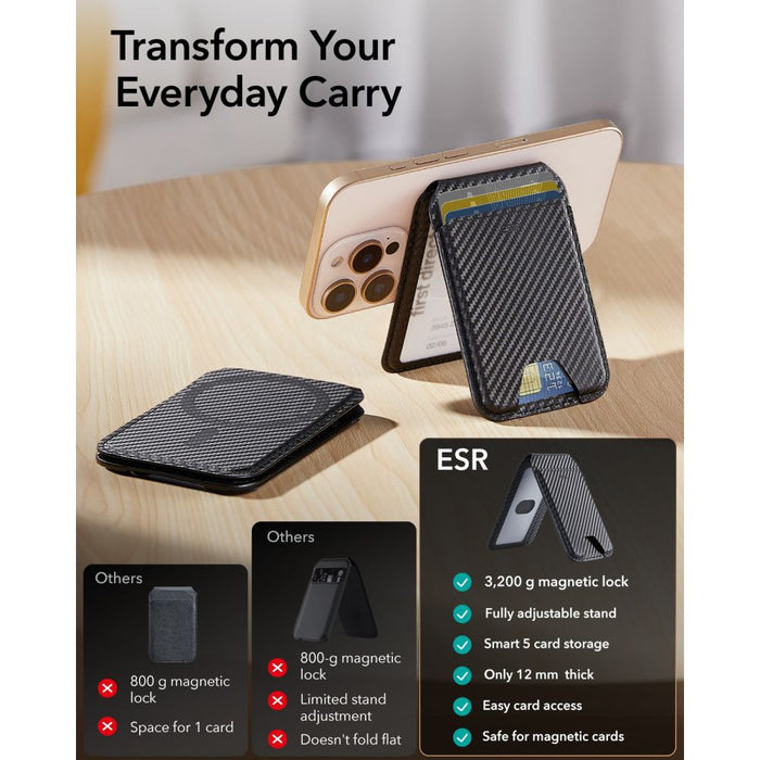 ESR Classic RFID магнитна поставка за портфейл MagSafe за телефон - черна