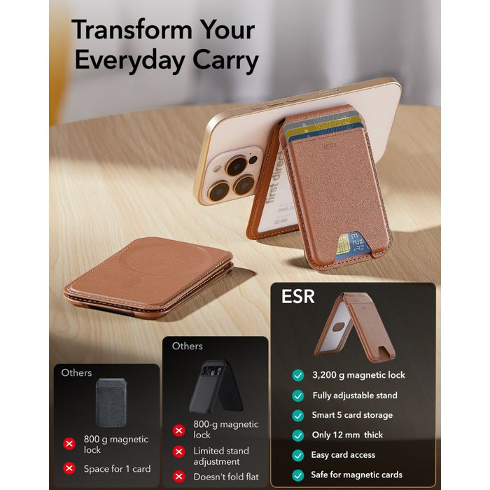 ESR Classic RFID магнитна поставка за портфейл MagSafe за телефон - кафява