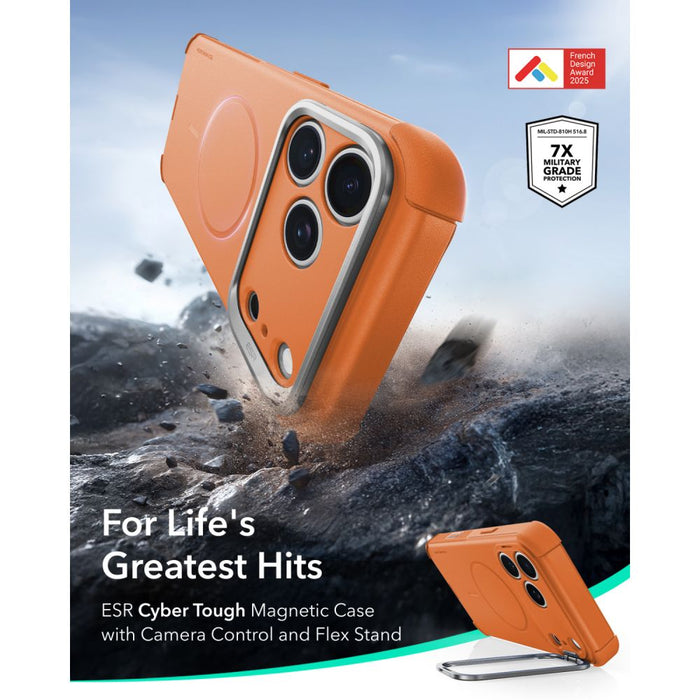 ESR Cyber Tough Kickstand MagSafe калъф за iPhone 18 Pro / 17 Pro - оранжев