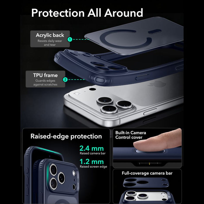 ESR Classic Hybrid MagSafe калъф за iPhone 18 Pro Max / 17 Pro Max - матирано син