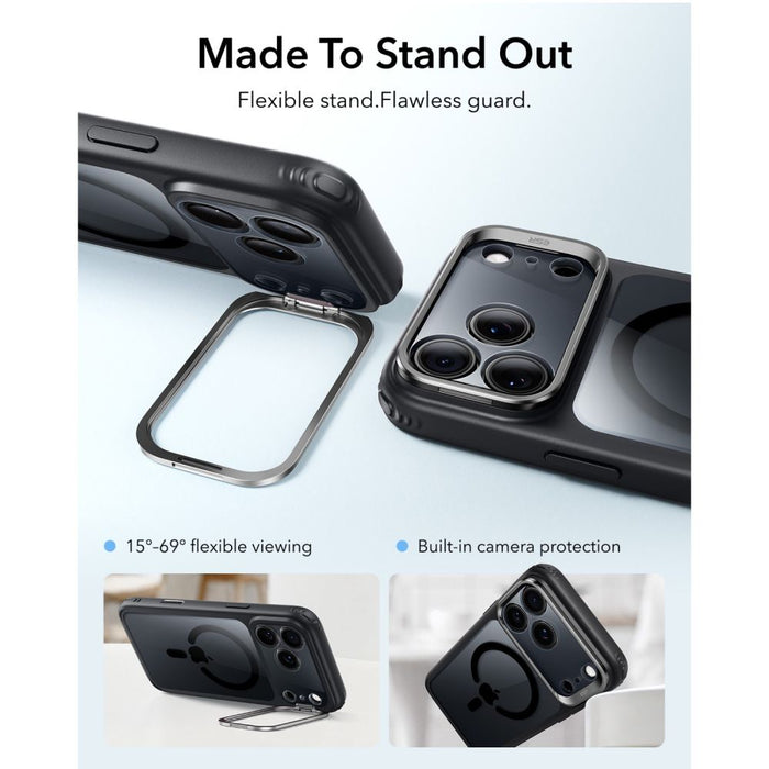 ESR Classic Hybrid MagSafe калъф с поставка за iPhone 18 Pro Max / 17 Pro Max - прозрачен черен
