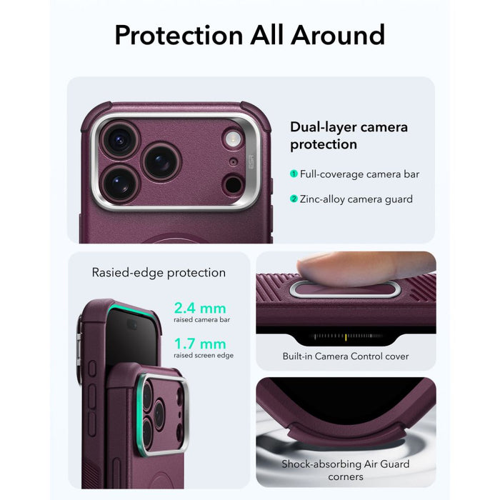 ESR Cyber Tough Kickstand MagSafe калъф за iPhone 18 Pro / 17 Pro - бордо