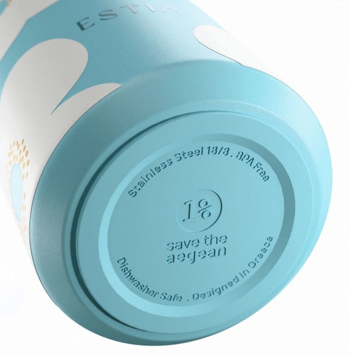 Термочаша със сламка Estia Lens - Blue Daisy, 360 ml