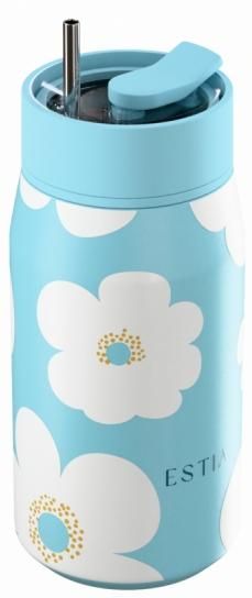 Термочаша със сламка Estia Lens - Blue Daisy, 360 ml