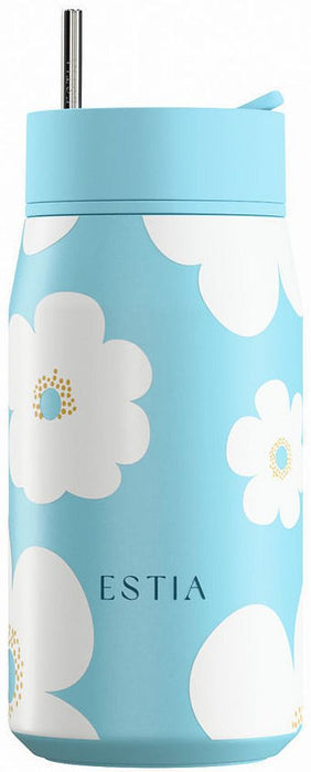 Термочаша със сламка Estia Lens - Blue Daisy, 360 ml