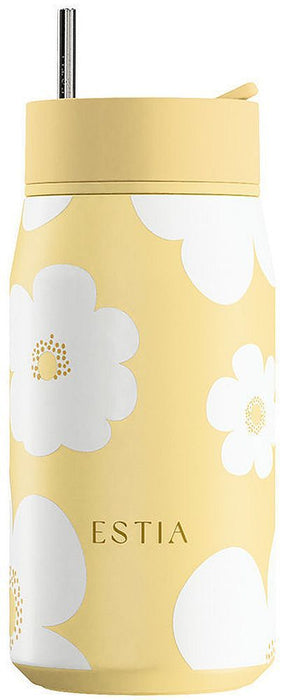 Термочаша със сламка Estia Lens - Yellow Daisy, 360 ml