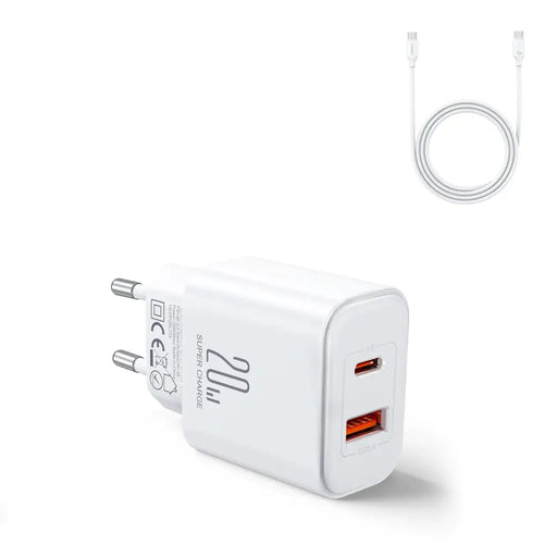 EU адаптер Joyroom JR-TCF05 20W USB-A USB-C + кабел бял