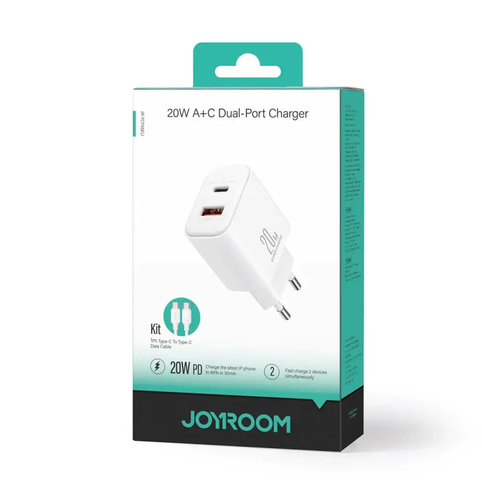 EU адаптер Joyroom JR-TCF05 20W USB-A USB-C + кабел бял