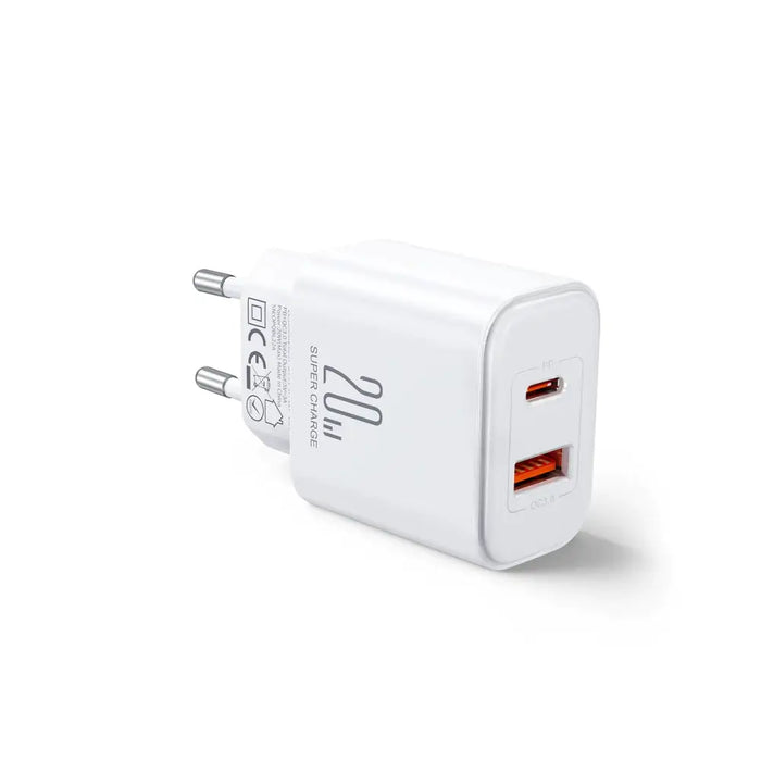 EU адаптер Joyroom JR-TCF05 20W USB-A USB-C + кабел бял